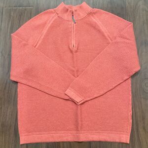 Roundtree and Yorke Ribbed Coral Quarter Zip Pullover Sweater